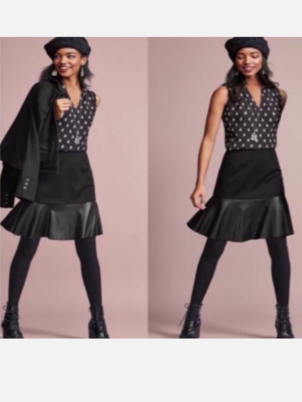 CAbi Style #3405 Vegan Leather Flip Skirt In Black Size L NWOT'S